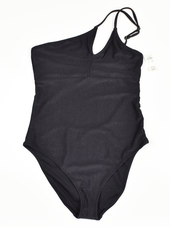 aerie Other - Aerie Shine One-Shoulder Full Coverage Black Ribbed Swimsuit NEW - L